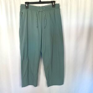 Athleta Trekkie Straight Crop Pant Womens 10 Elastic waist Drawstring Green/Gray
